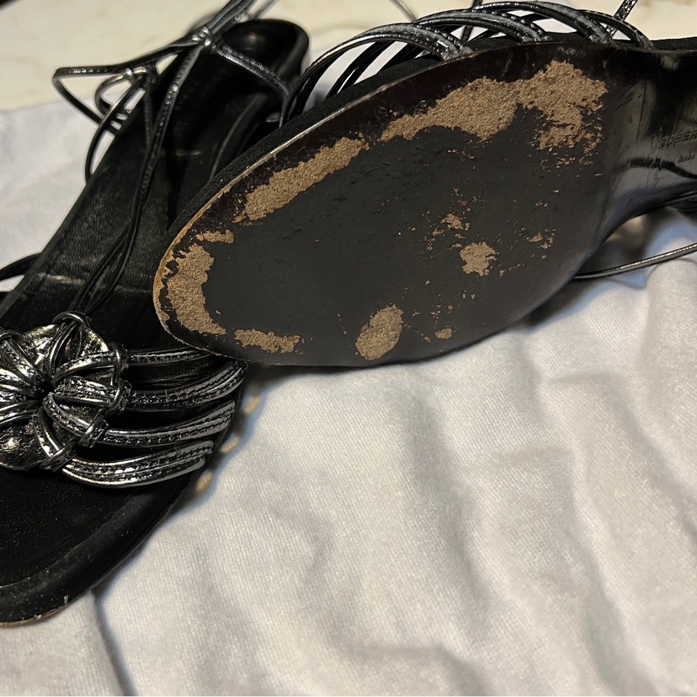 Robert Clergerie Paris Strappy Sandal 1 3/4” Heel Size 10.5B Metallic Blk/Gray - Picture 10 of 13